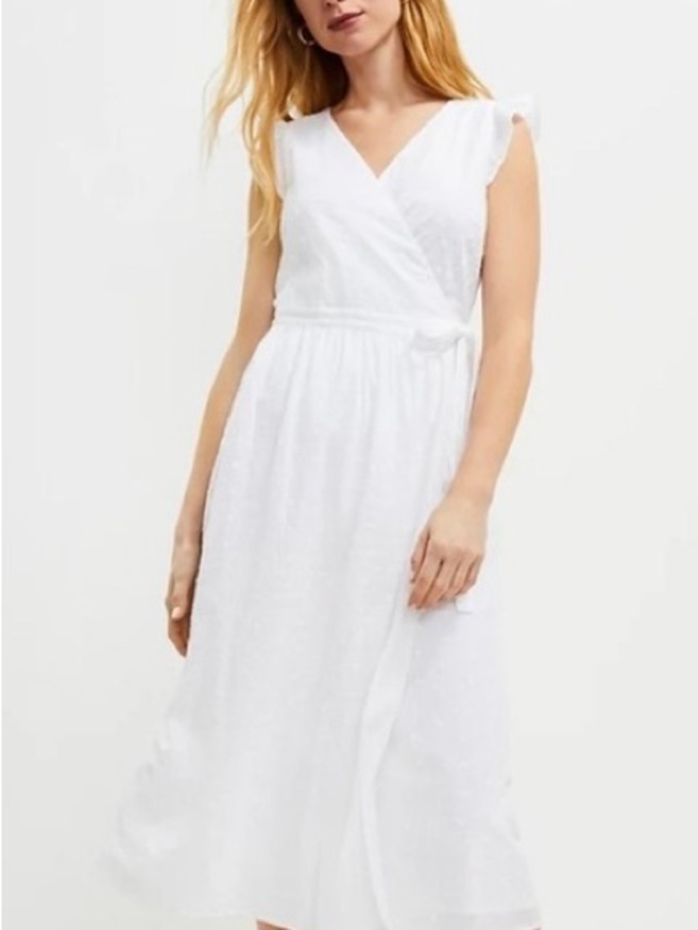 LOFT White Sleeveless Wrap Midi Dress